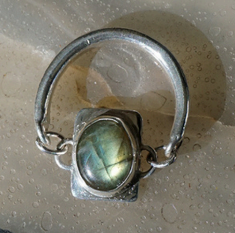 Silver Bean Swivel Ring with Smoky Quartz