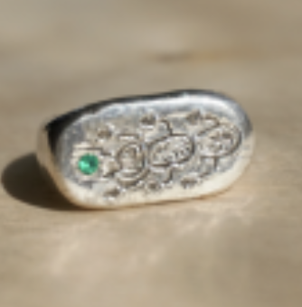 Silver Ant Ring with Green Onyx