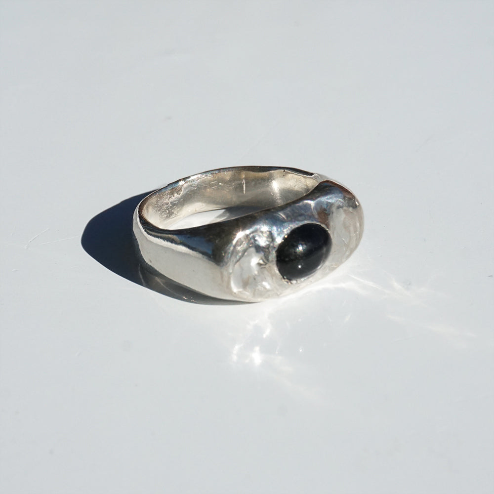 Silver Signet Ring with Black Star Diopside