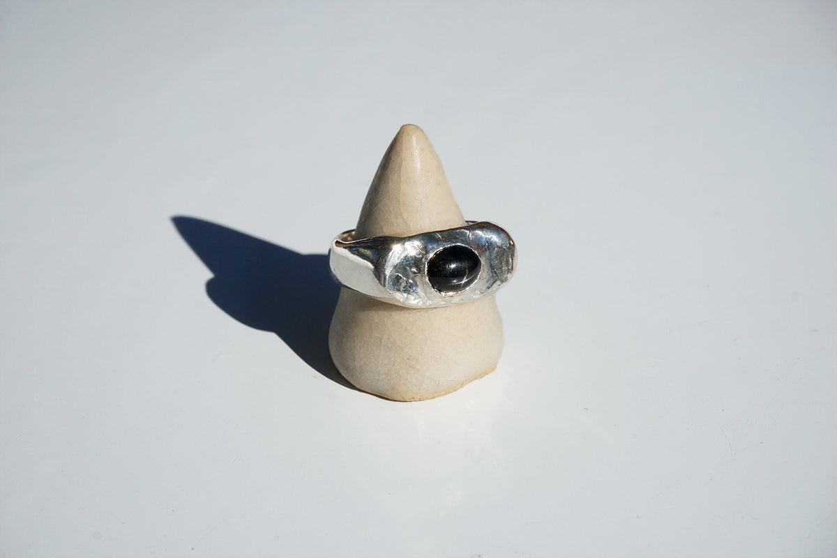 Silver Signet Ring with Black Star Diopside