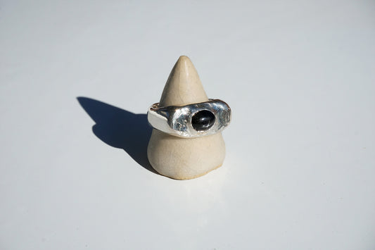 Silver Signet Ring with Black Star Diopside